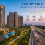 Luxury apartments near Noida Expressway with modern amenities and wide highway view.