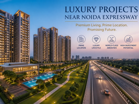 Luxury apartments near Noida Expressway with modern amenities and wide highway view.