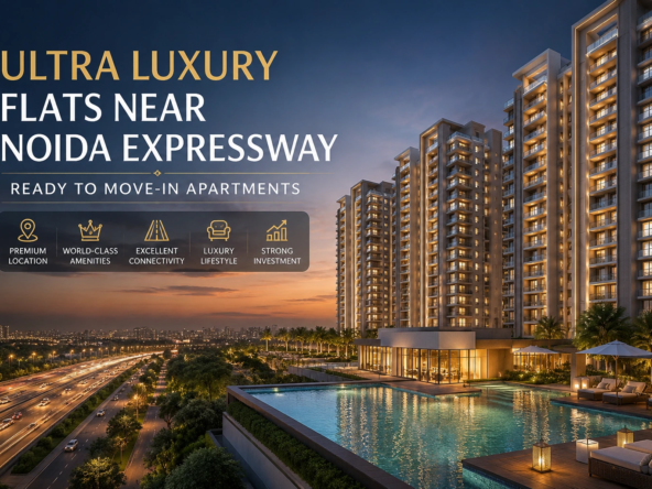 Luxury flats near Noida Expressway with premium amenities and skyline view.